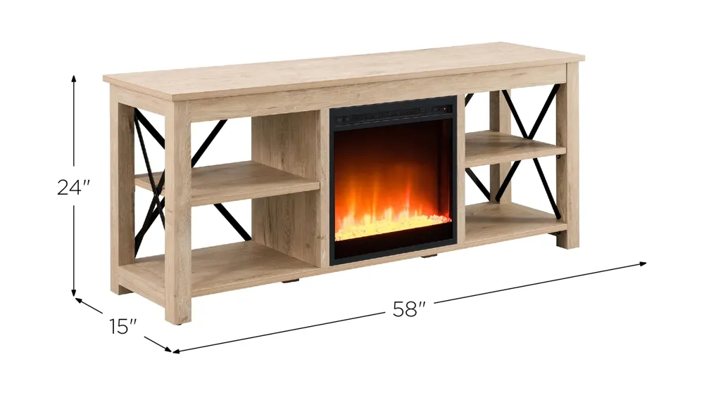 Paisley TV Stand with Crystal Fireplace Dimensions