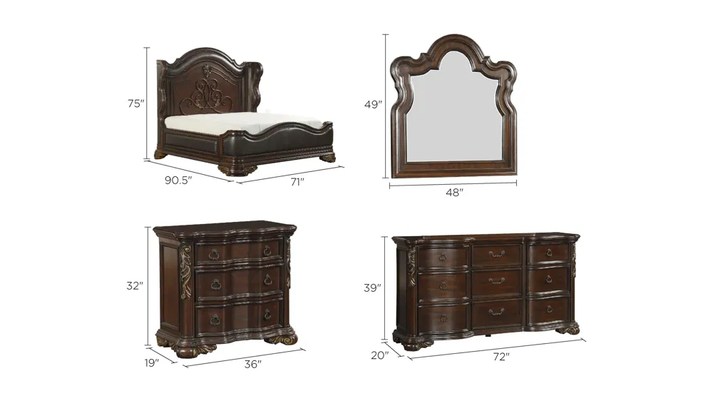 Abutilon 4-pc. Platform Bedroom Set Dimensions