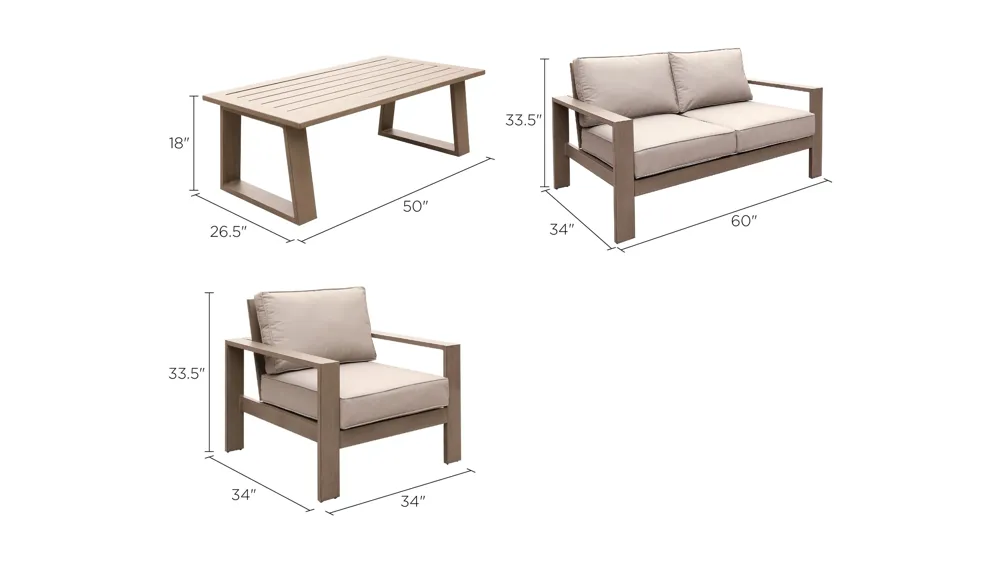Alassio 4-pc. Conversation Set Dimensions