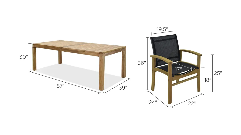Lifestyle Garden Outdoor 7-pc. Rectangular Dining Set Dimensions