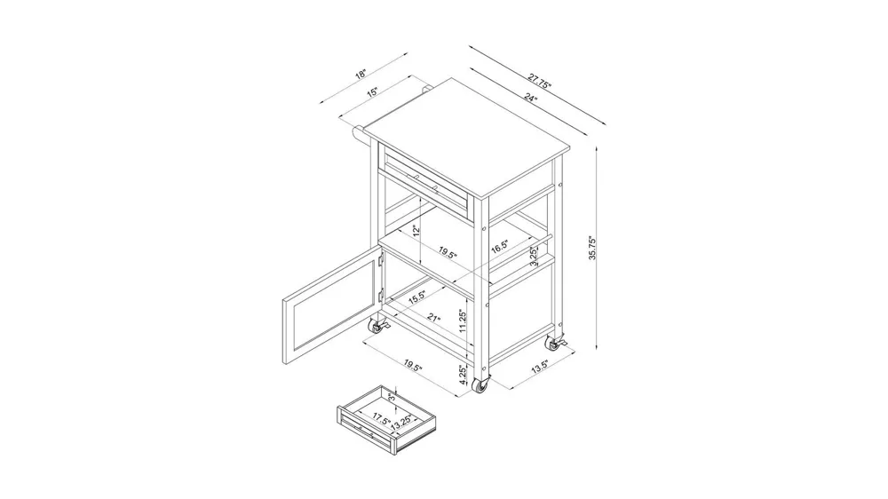 Malinta Kitchen Cart Dimensions