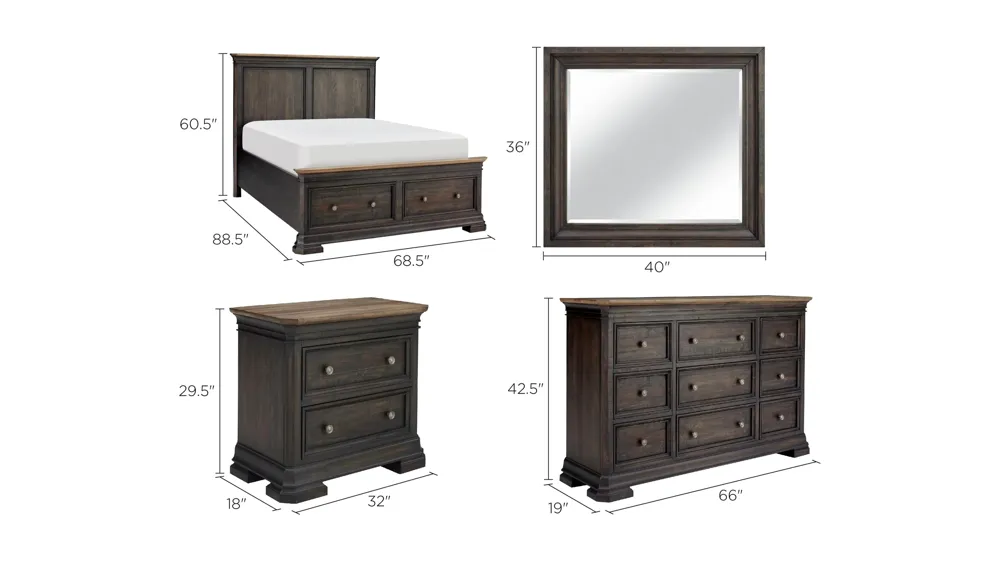 Kingshill 4-pc. Platform Storage Bedroom Set Dimensions