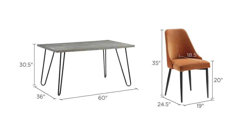Weston 5-pc Dining Set Dimensions