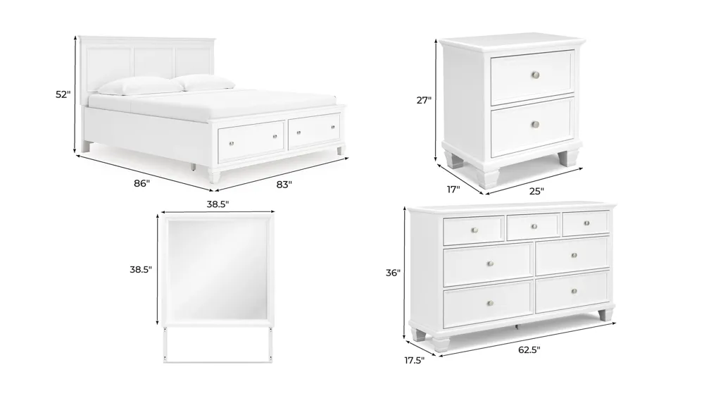 Reed 4-pc. Storage Bedroom Set Dimensions