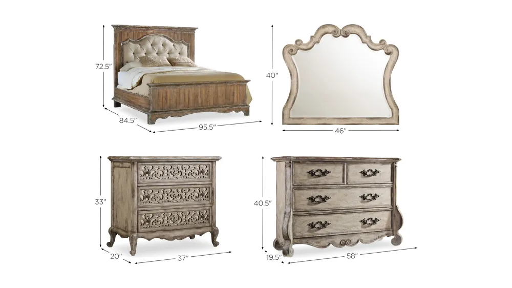 Chatelet 4-pc. Upholstered Panel Bedroom Set Dimensions