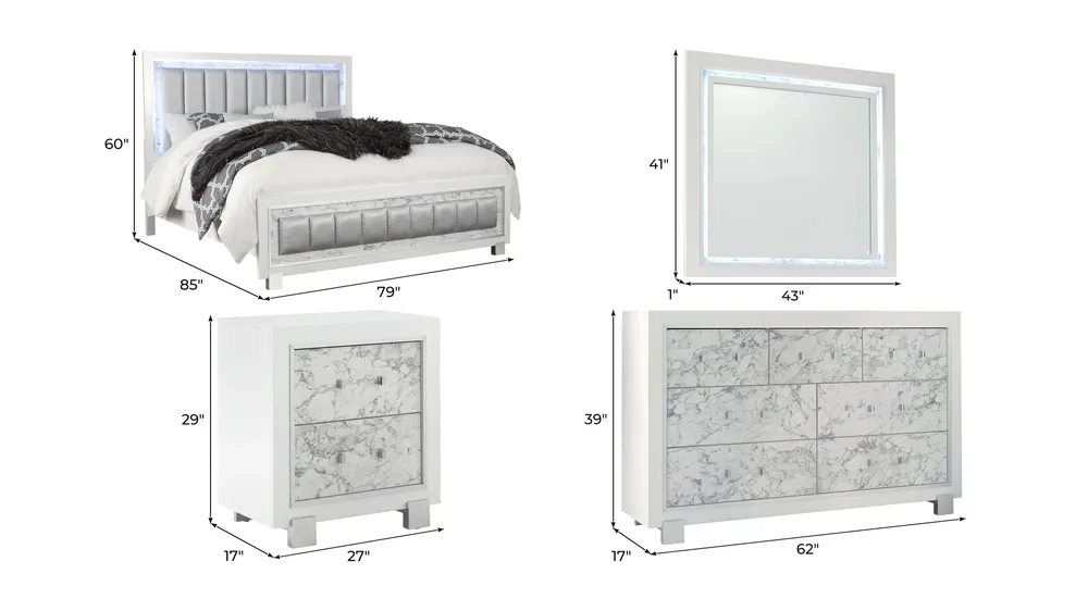 Santorini 4-pc. Bedroom Set Dimensions