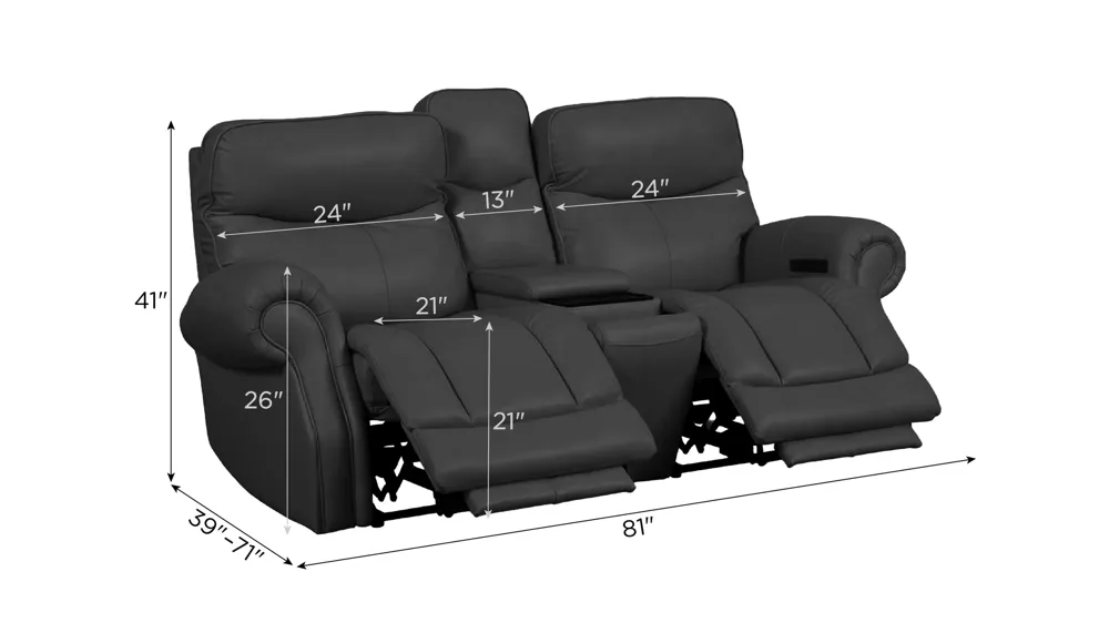 Brooks 3-pc. Zero Gravity Triple Power Console Loveseat Dimensions