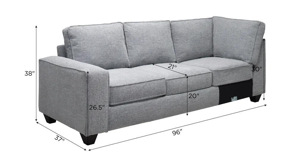 Alston Left Arm Facing Sofa w/Return Dimensions