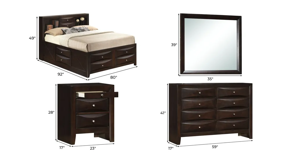 Marilla 4-pc. Captain's Bedroom Set Dimensions
