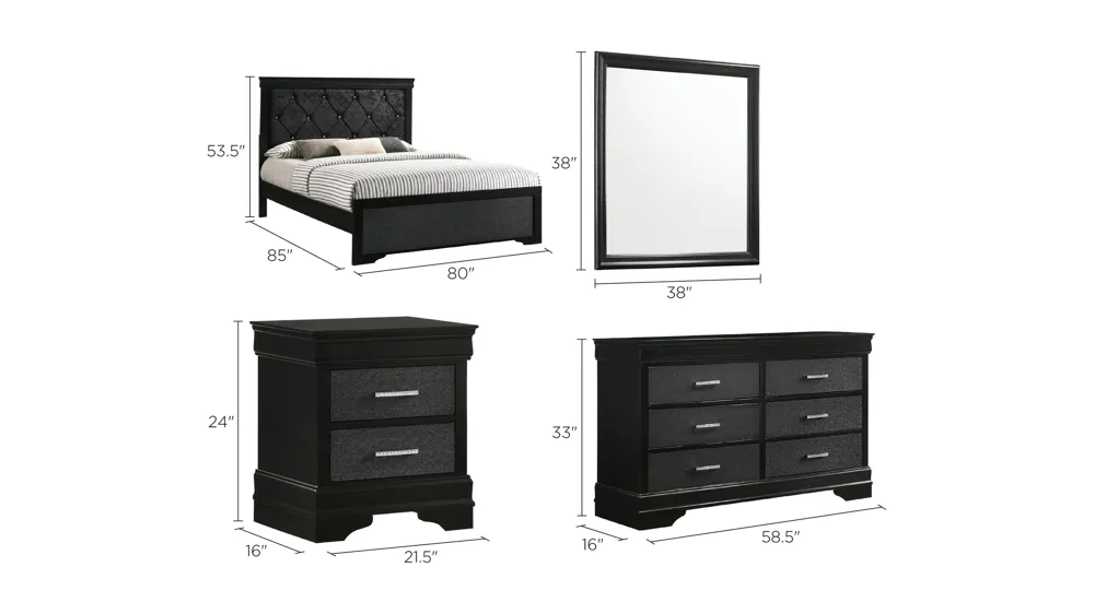 Amalia Upholstered 4-pc. Bedroom Set Dimensions