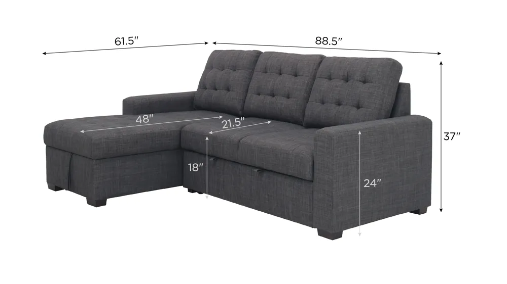 Brynn 2-pc. Sofa Chaise W/ Pop Up Sleeper And Storage Dimensions