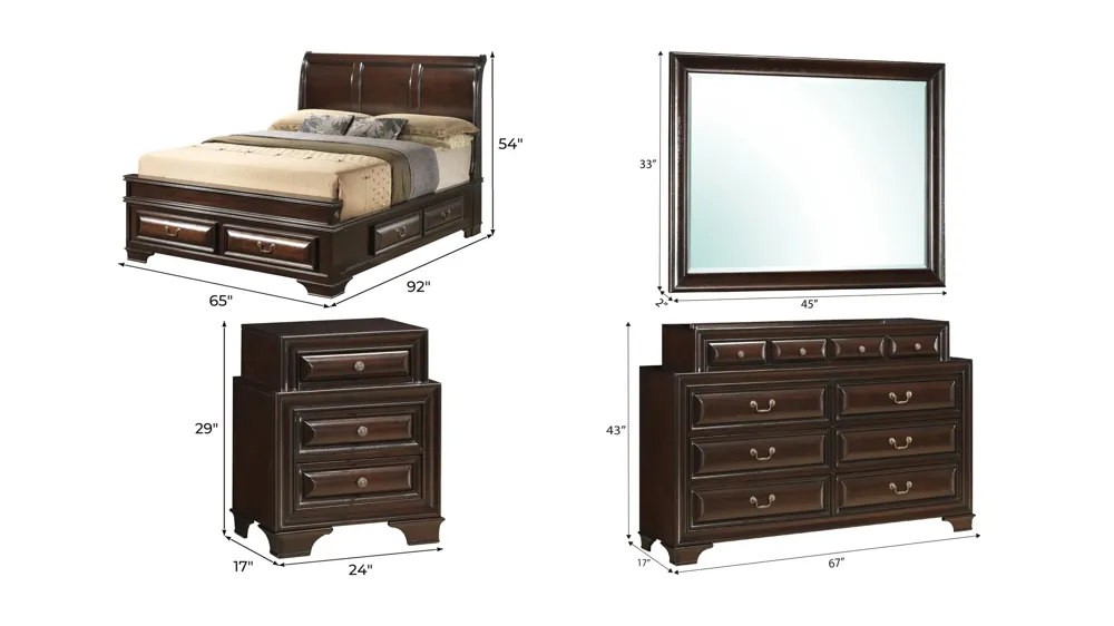 Sarasota 4-pc. Storage Bedroom Set Dimensions