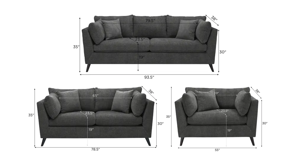 Caruso Living Room Set Dimensions