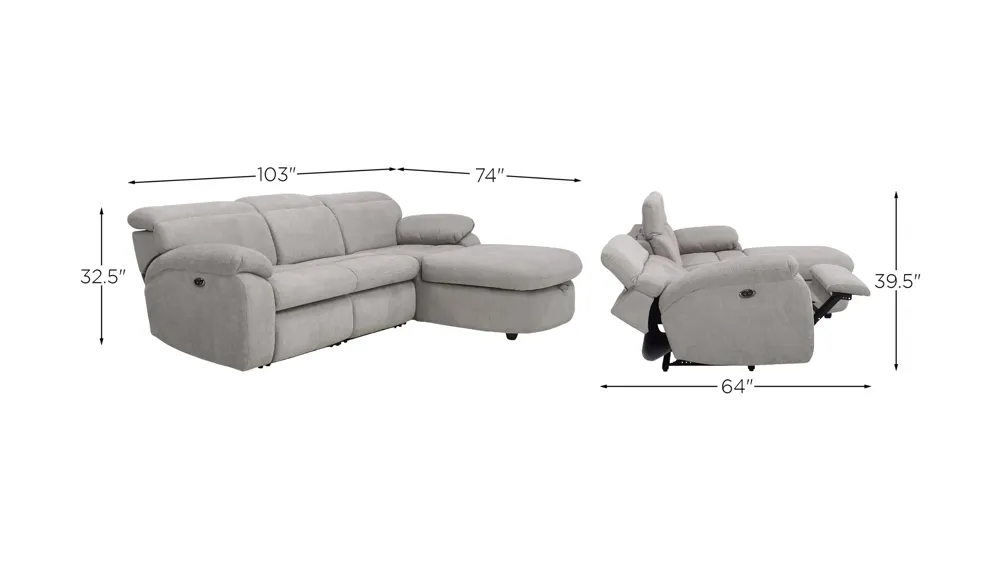 Enbright Microfiber 3-pc. Power-Reclining Sectional Dimensions