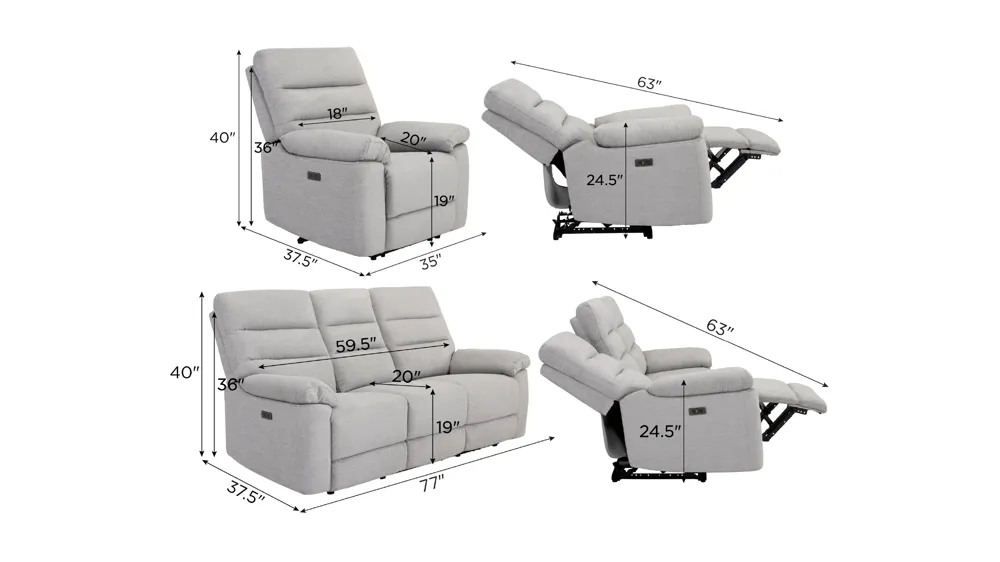 Bennington Power Living Room Set Dimensions