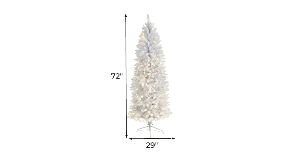 6' Slim White Artificial Christmas Tree with Warm White LED Lights and Bendable Branches Dimensions