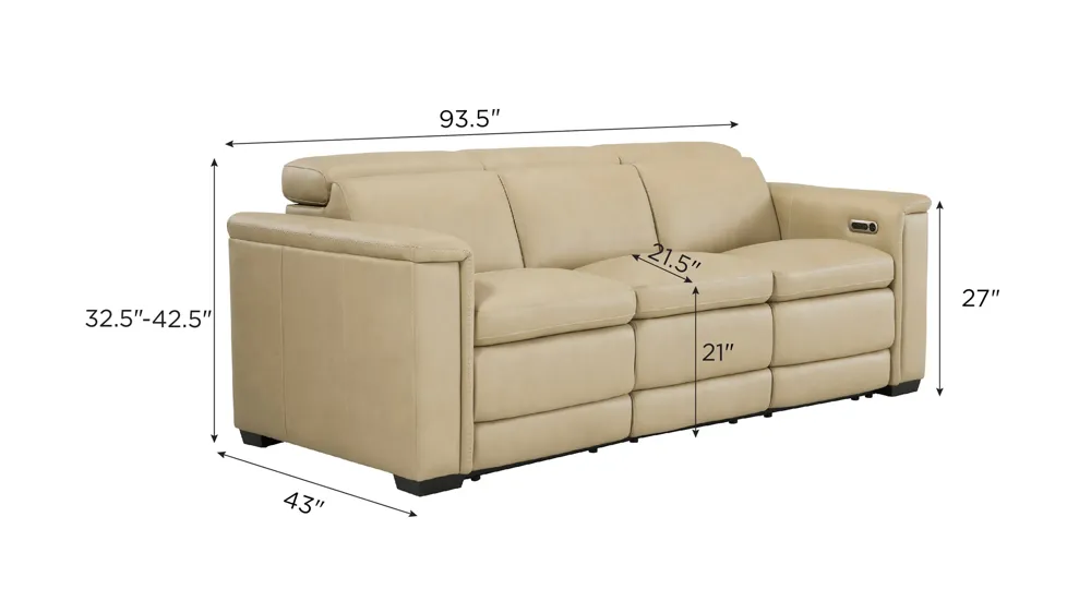 Finnegan Dual Power Sofa w/ Power Headrest Dimensions