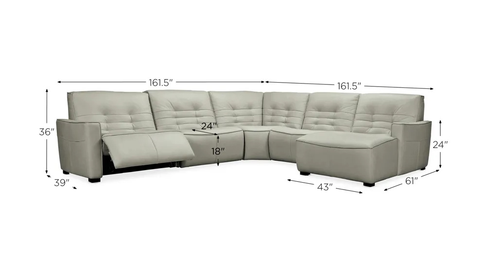 Reaux 5-pc. Power Reclining Sectional w/ Chaise Dimensions