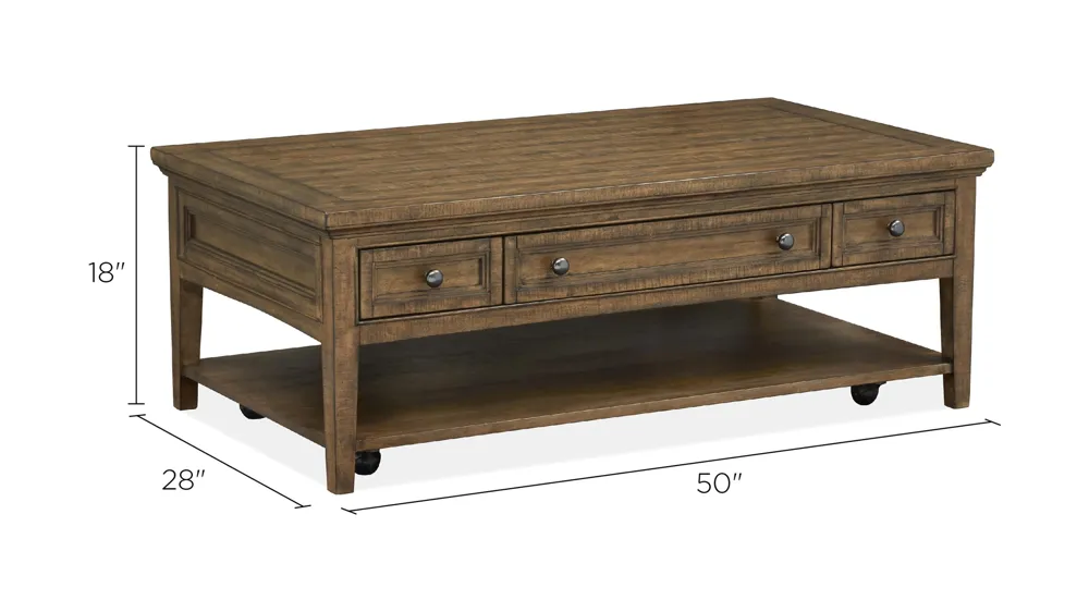 Ivy Ridge Rectangular Coffee Table w/ Casters Dimensions