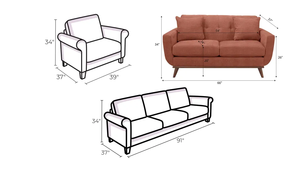 Milo Living Room Set Dimensions