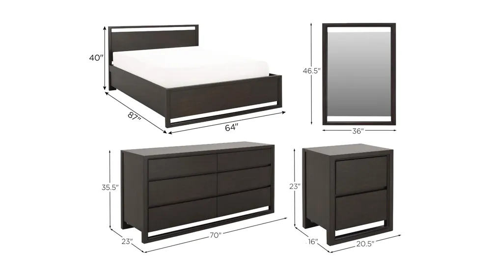 Aversa 4-pc. Platform Bedroom Set w/ 2-Drawer Nightstand Dimensions