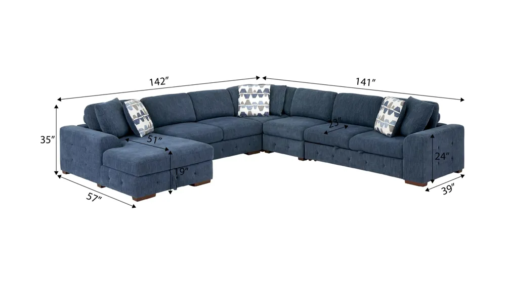 Dolman 5-pc. Sectional with Pop-Up Sleeper Dimensions