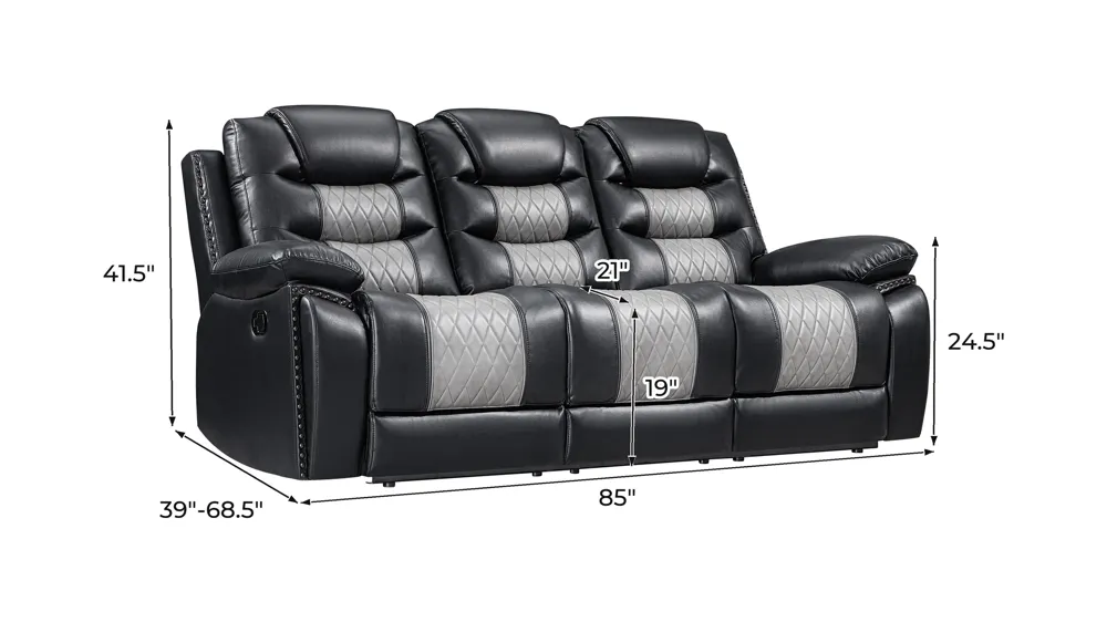Nikko Reclining Sofa w/ Dual Recliners Dimensions