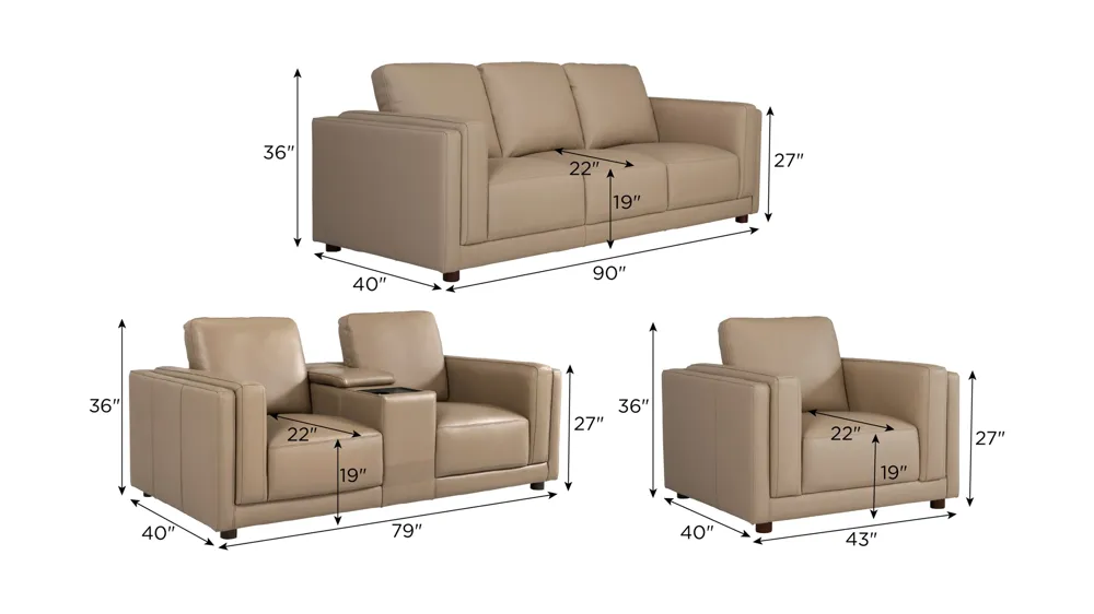 Marni Leather Living Room Set Dimensions