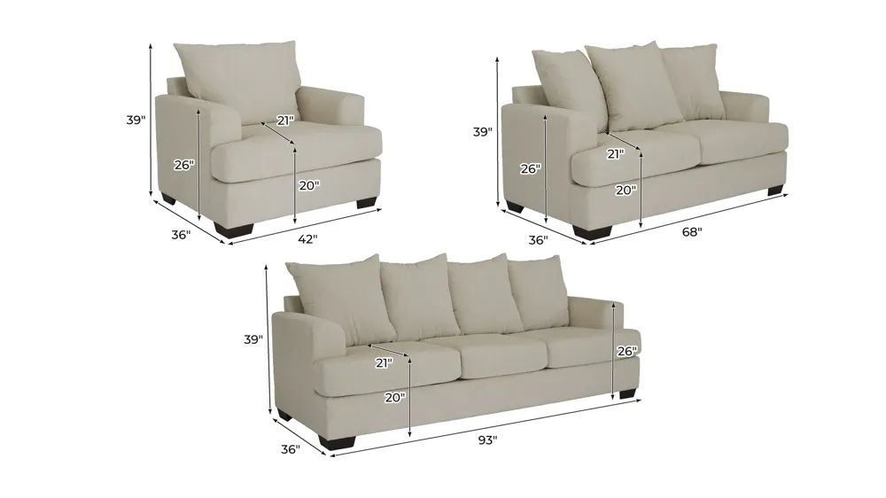 Waldron Living Room Set Dimensions