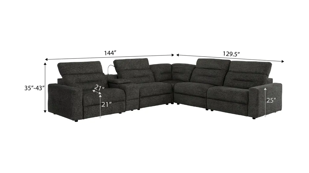Bradbury 6-pc. Sectional Dimensions