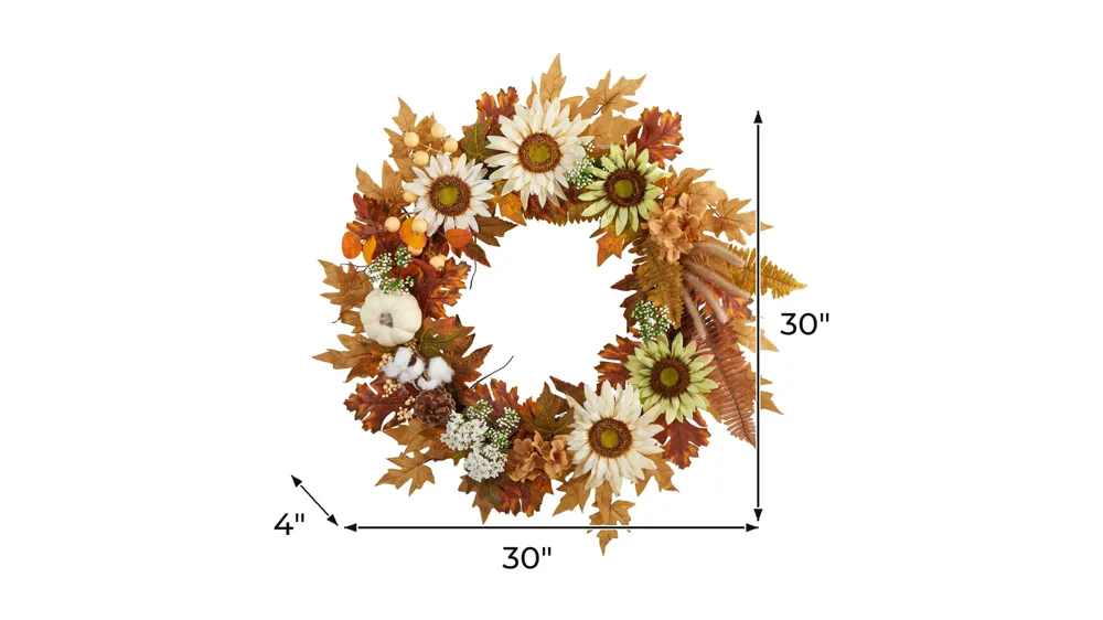 30" Harvest Foliage Artificial Wreath Dimensions