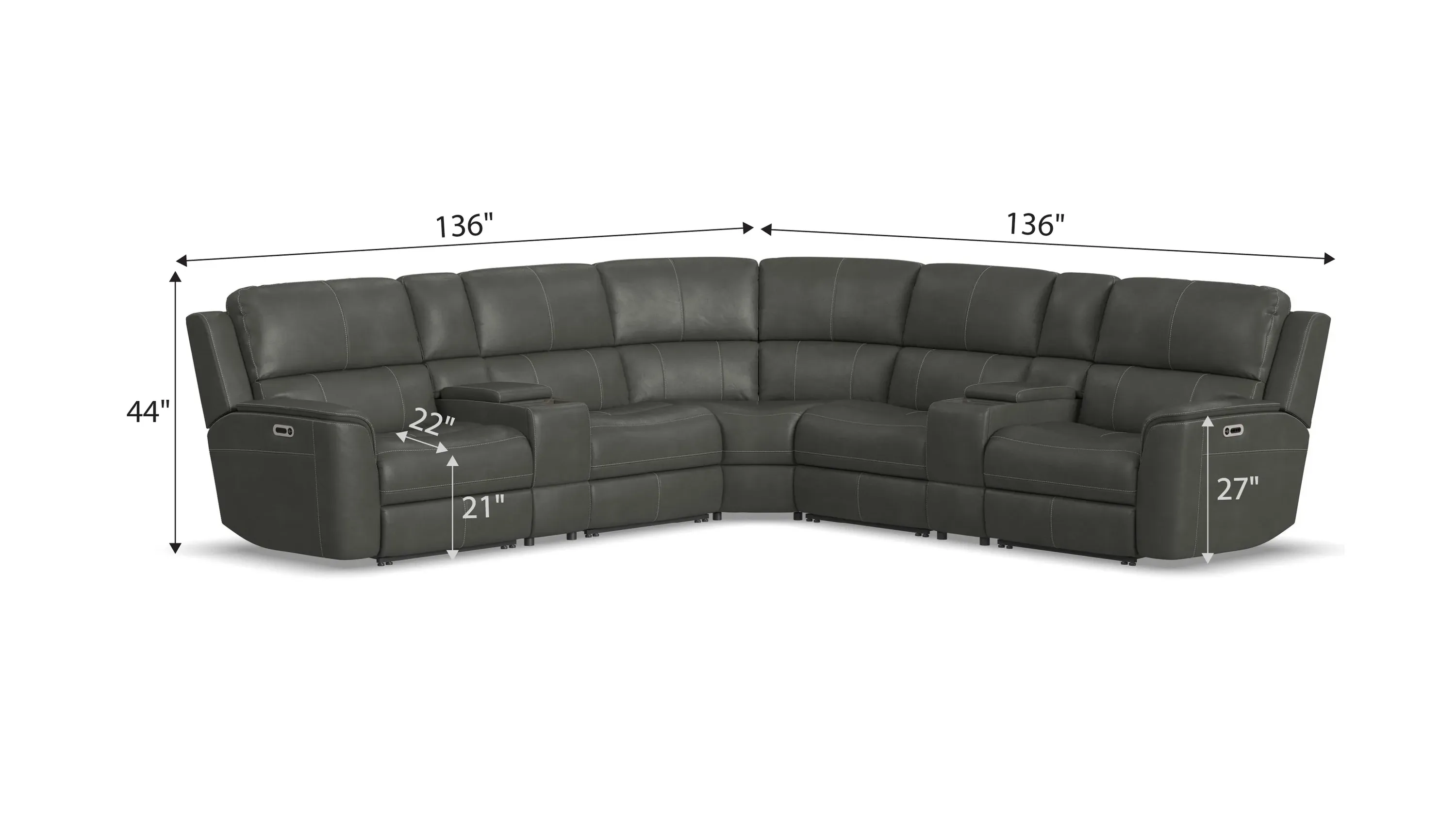 Henrick 7-pc. Triple Power Leather Sectional | Raymour & Flanigan
