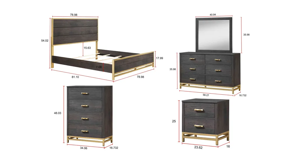 Trevor 5-pc. Bedroom Set Dimensions