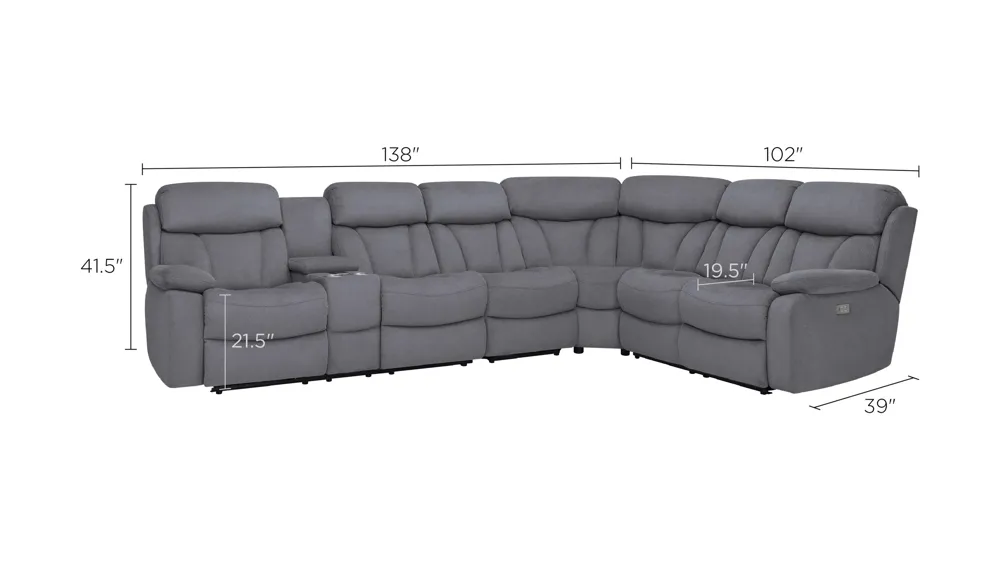 Connell 4-pc. Power-Reclining Sectional Sofa w/ Heat and Massage Dimensions