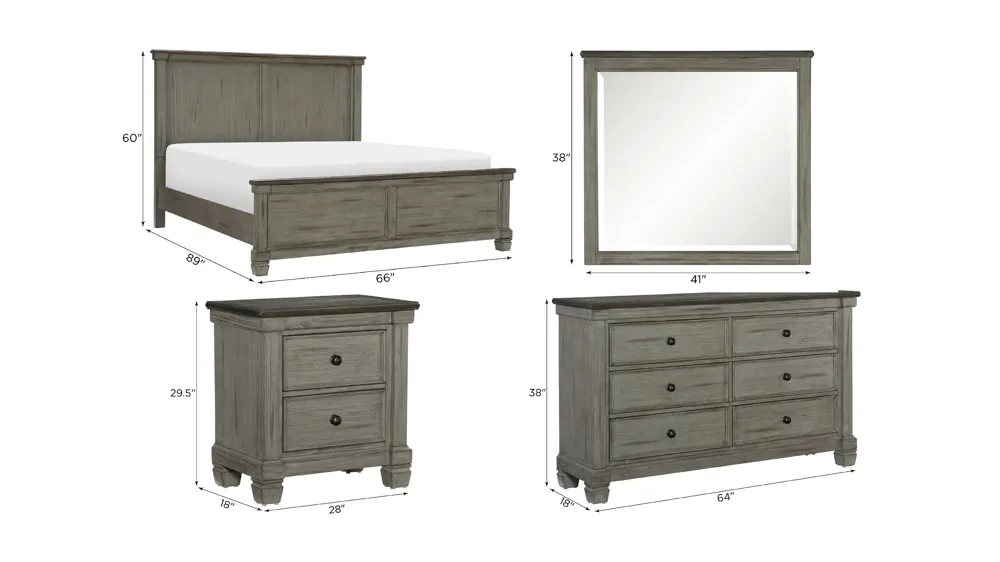 Andover 4-pc Bedroom Set Dimensions