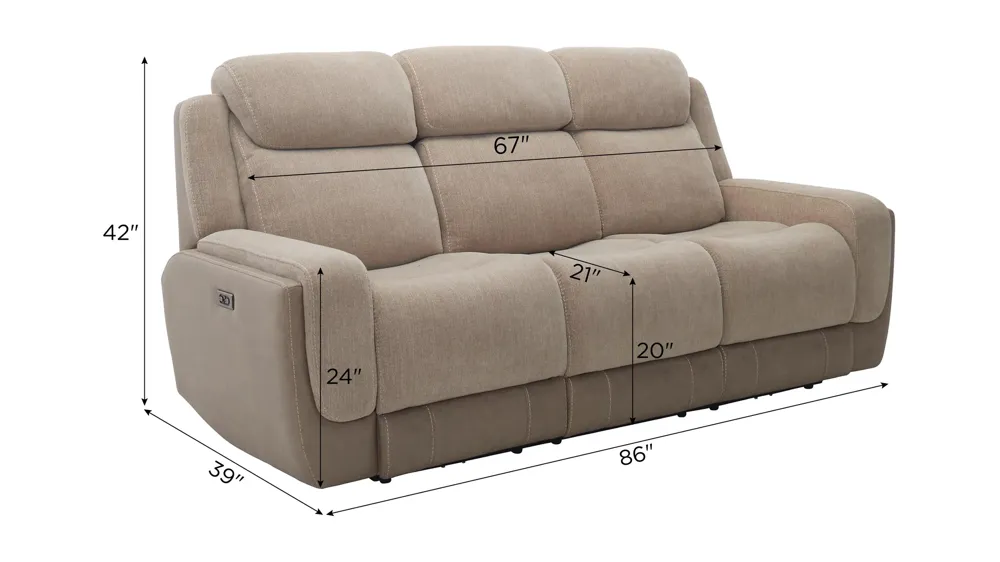Novah Zero Gravity Power Sofa w/ Power Headrest and Drop Down Table Dimensions