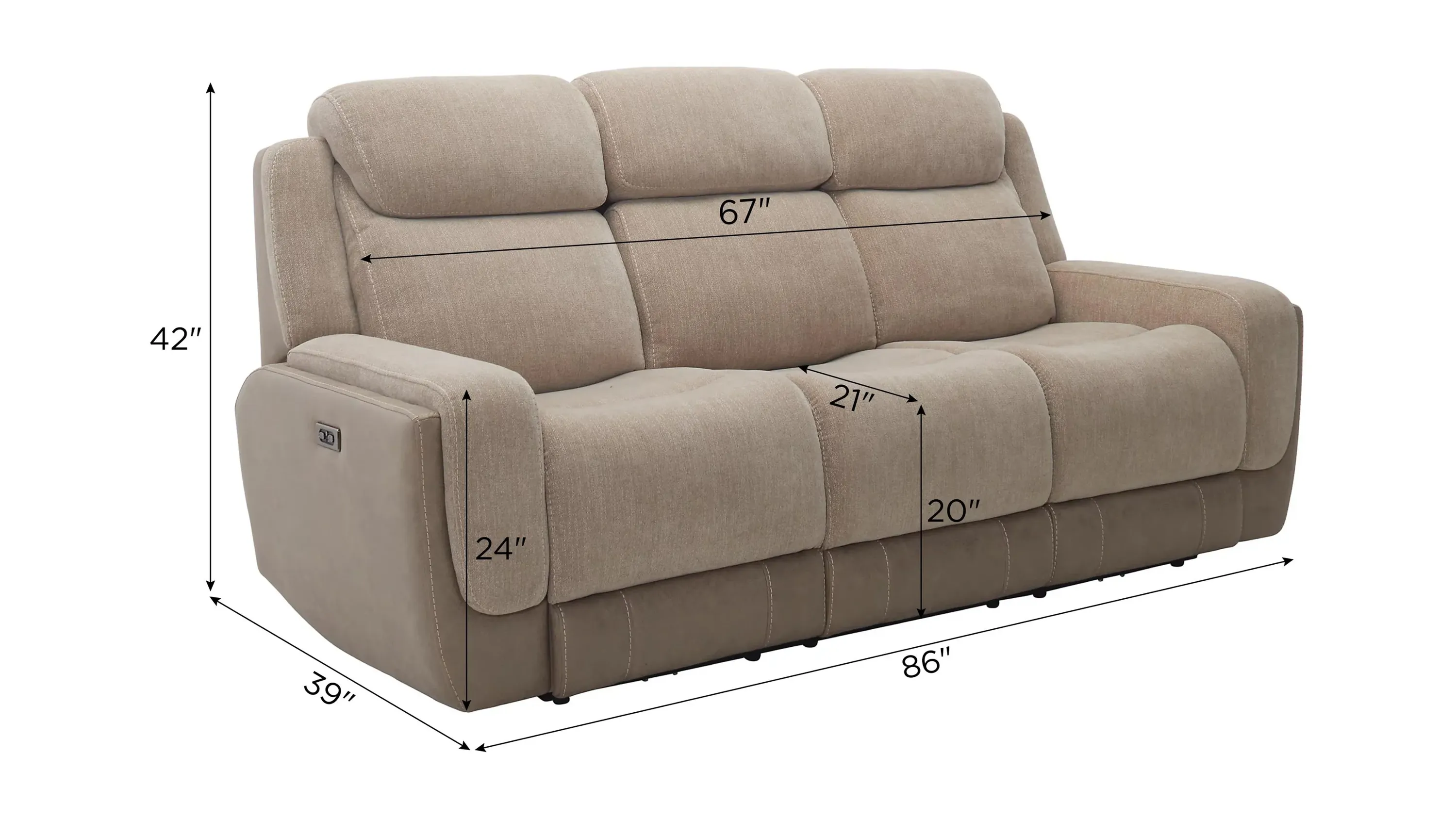 Novah Zero Gravity Power Sofa w/ Power Headrest and Drop Down