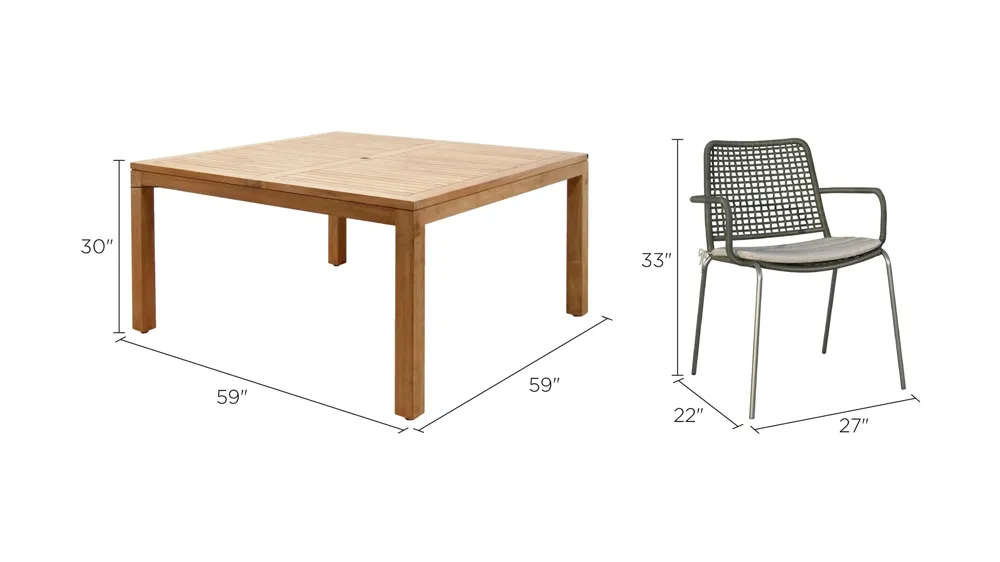 Amazonia Outdoor 5-pc. Rectangular Patio Dining Table Set w/ Rope Steel Chairs Dimensions