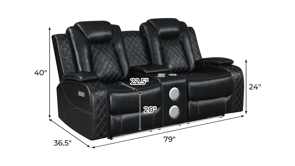 Orion II Power Console Loveseat Dimensions
