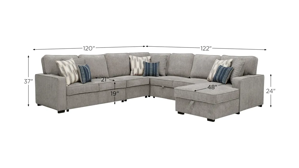 Ryle Chenille 5-pc. Sectional w/ Pop-Up Sleeper Dimensions