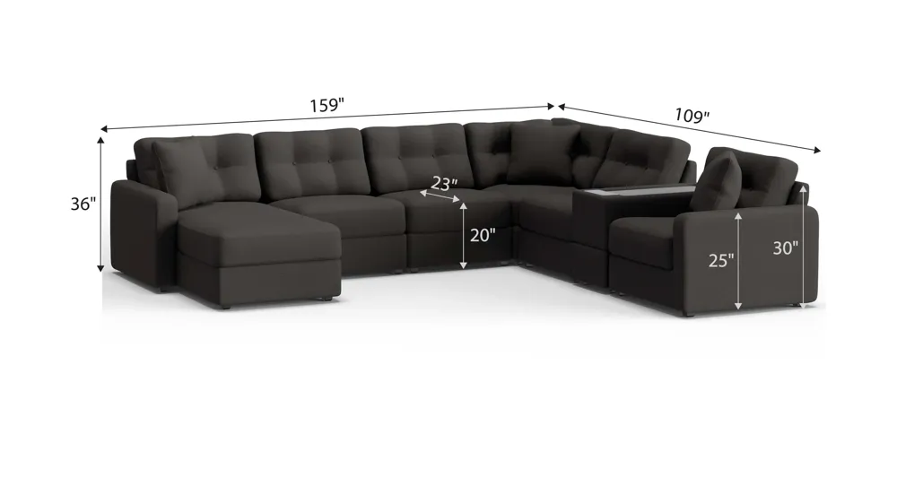 ModularOne 7-pc. Sectional w/One Power Console Dimensions