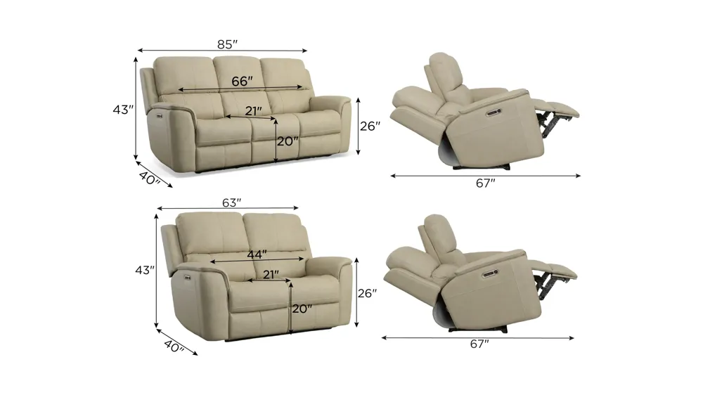 Henrick Triple Power Leather Living Room Set Dimensions