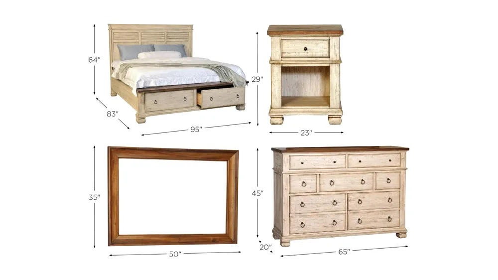 Belmont 4-pc. Storage Bedroom Set Dimensions