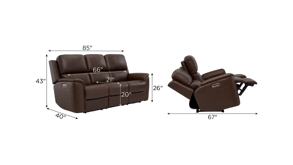 Henrick Triple Power Leather Sofa w/ Drop Down Table Dimensions