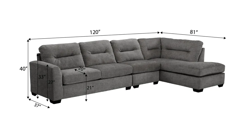 Oliver 3-pc. Sectional Dimensions