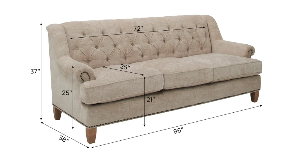 Messana Chenille Velvet Sofa Dimensions