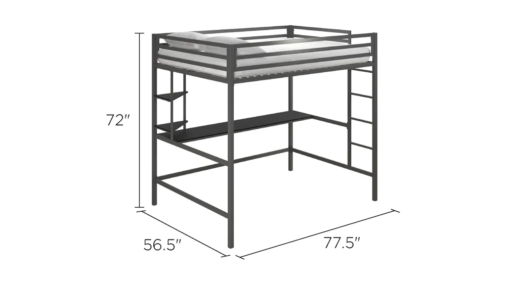 Novogratz Maxwell Loft Bed with Desk & Shelves Dimensions