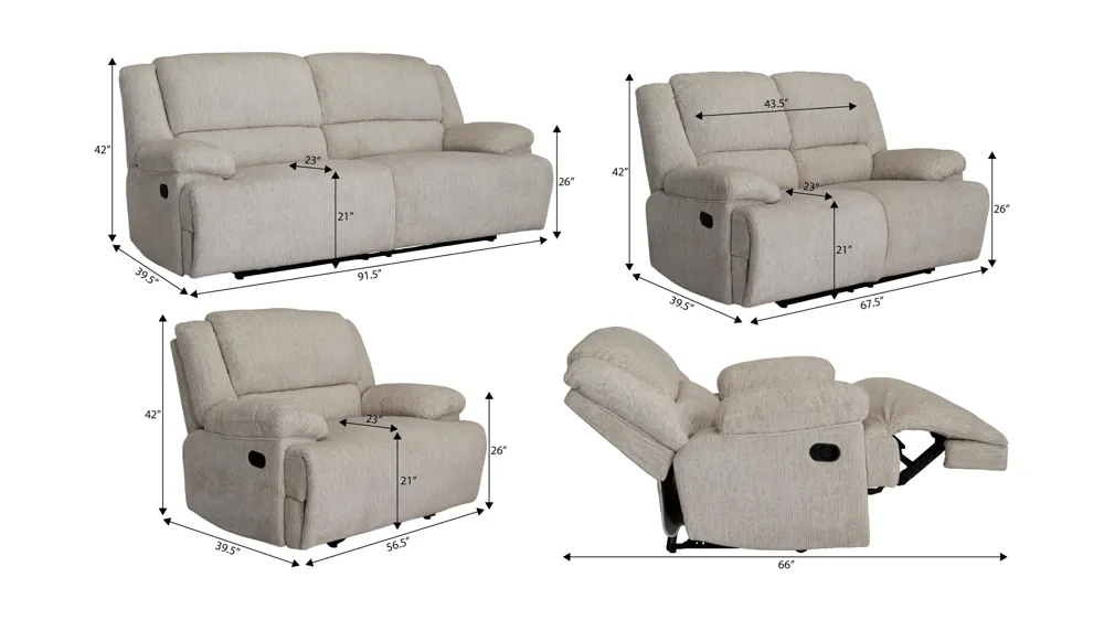 Colburn 3-pc. Manual Living Room Set Dimensions