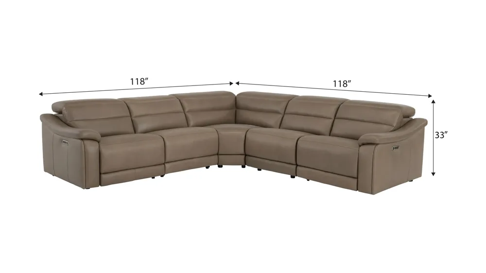 Tucker 5-pc. Triple Power Leather Sectional Dimensions