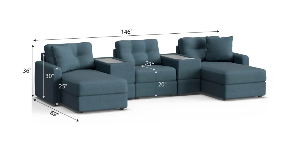 ModularOne 5-pc. Sectional w/One Power Console Dimensions